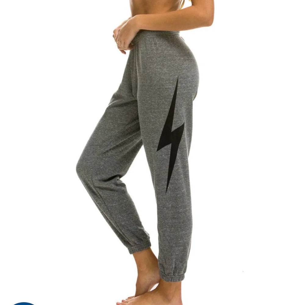 Aviator Nation Gray Joggers with Black Lightning Bolt